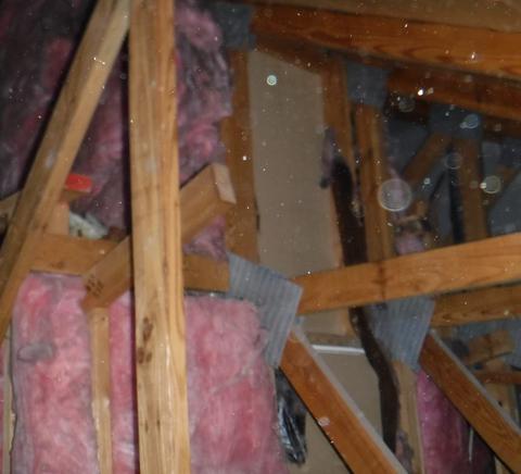 A thorough assessment of the attic revealed missing insulation at the master bathroom shower skylight.